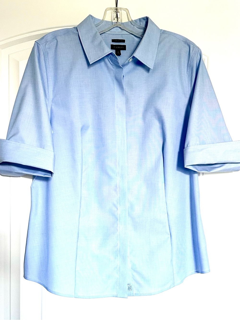 Talbots Light Blue Short Sleeve Button-Down Shirt for Women